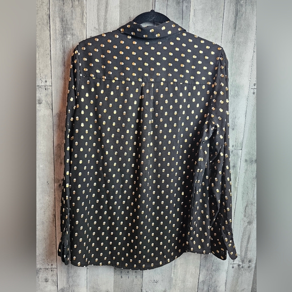 Who What Wear Black Gold Polka Dots Button Down Collared Top Blouse Long Sleeve - Picture 6 of 8
